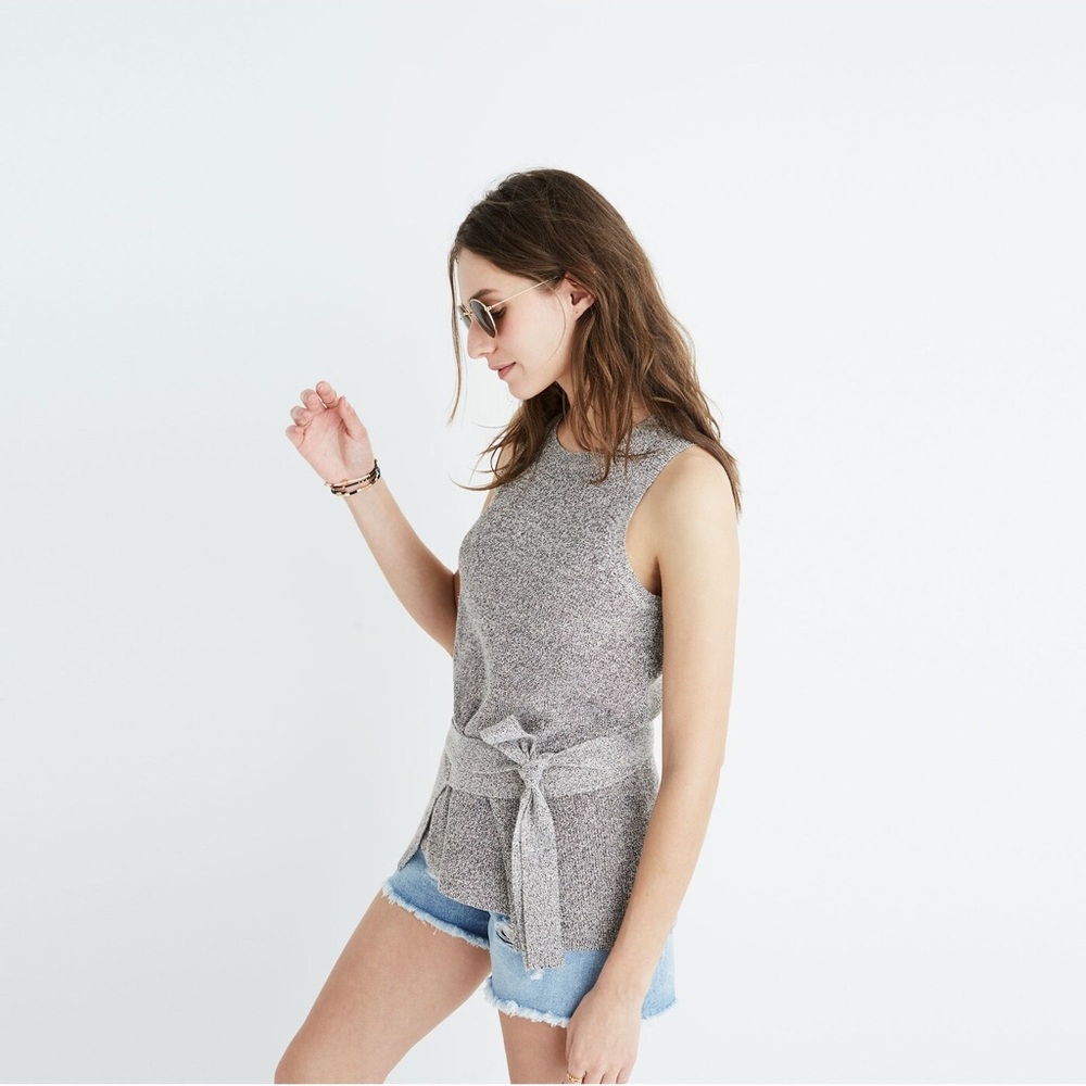 Madewell Tie-Wrap Sweater Sleeveless Tank in Marled Gravel Grey, size S